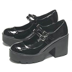 Black Patent Leather Platform Loafers